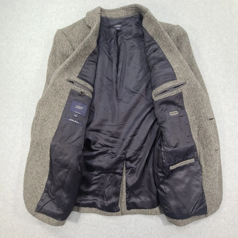 Jaqueta J Crew Ludlow Tweed Herringbone Blazer Masculina 38R Cinza Lã Italiana - Imagem 2 de 4