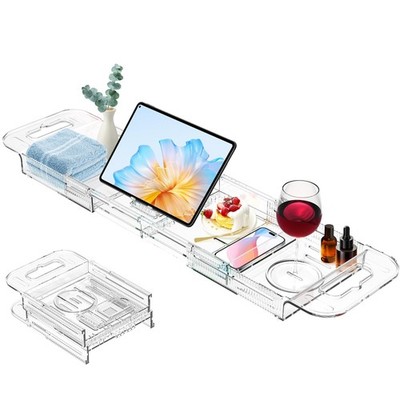 Expandable Drain Bath Caddy Tray for Tub, Multifunctional Acrylic Bathtub Tra...