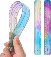 Grevosea 2-Piece 30cm/12inch Flexible Shatterproof Plastic Ruler - Rainbow 