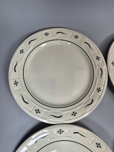 SET OF 4 Longaberger Pottery Woven Traditions Green 10" Dinner Plates USA - Picture 4 of 11