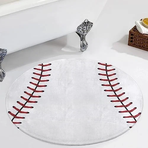 Round Rug Sports Ball Circle Area Rug Round Carpet for Kids Boys 3 ft Baseball - Image 4 of 4
