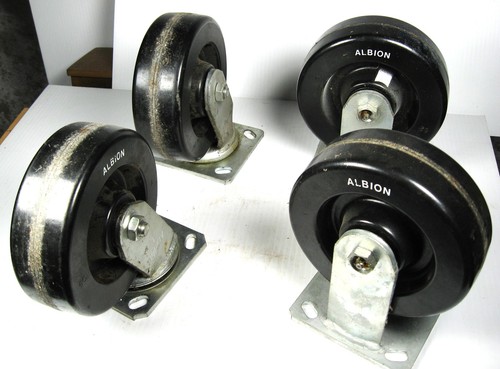 Four Albion 6" Cart Wheels, 2 Fixed, 2 Swivel