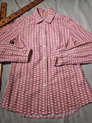 Boden Shirt Womens Size 2 Pink Watch Clock Allover Print Button Down Preppy Top
