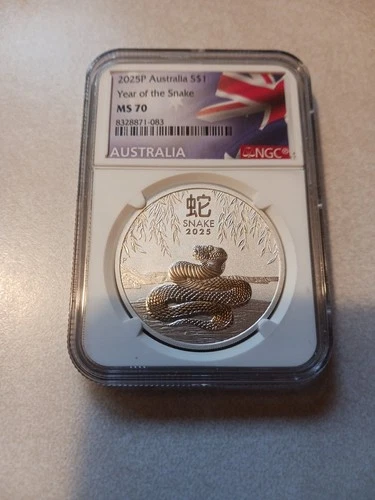 2025 Australia .9999 Silver Lunar Year of the Snake NGC MS70 1oz $1 Coin 