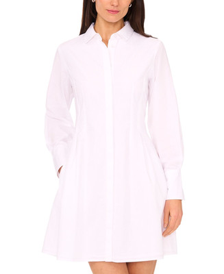 Msk Petite Collared Cotton Button-Front Shirt Dress - Bright White - PLX