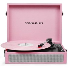 Vintage 3-Speed Bluetooth Record Player with Built-in Speakers, Light Pink