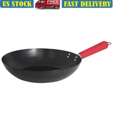 12 Inch Nonstick Carbon Steel Wok Stir Frying Cooking Pan Kitchen Essential New