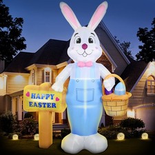 8 FT Giant Easter Inflatable Bunny Outdoor Decorations, with Colorful Eggs Ba...
