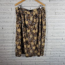Sag Harbor Womens 1X Skirt Blue Brown Floral Pleated Elastic Waist Midi ALine