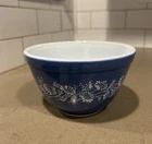 PYREX 401 Blue & White Floral Milk Glass Pressed Bowl, Round, Microwave Safe