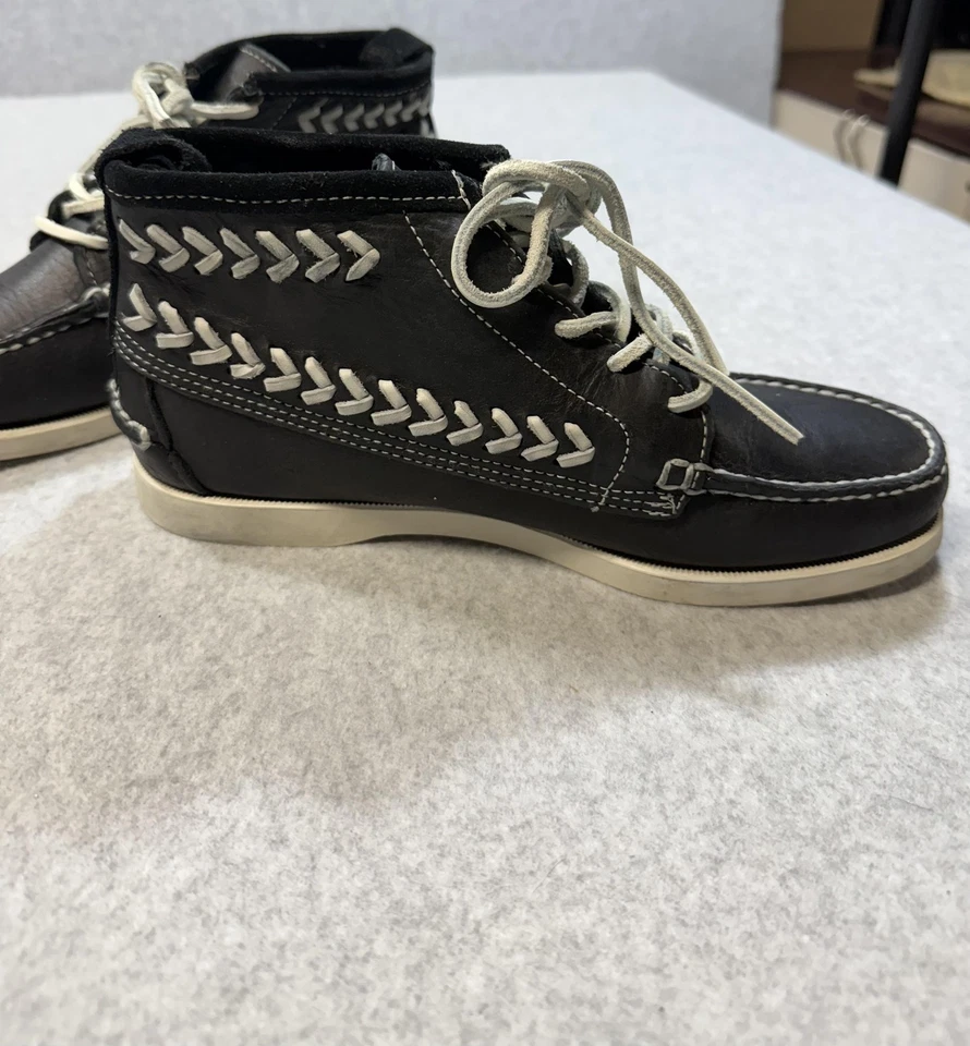 Zapatos Sebago Docksides para mujer talla 7,5 M negro blanco cuero mocasín zapatos de barco Foto 3 de 4