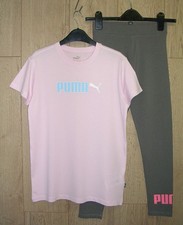 Puma Girls Pink T-Shirt Grey Leggings Activewear Age 11-12
