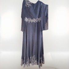 Gray Silver Embellished Long Sleeve Mother of the Bride Formal Dress