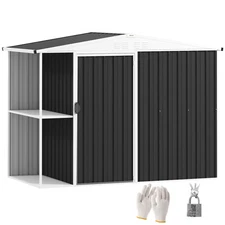 8 x 4ft Metal Garden Shed, Tool Shed w/ Lockable Door, Dark Gray