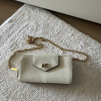 Michael Kors Ivory Crossbody Bag Gold Chain Strap Designer Logo Snap Closure