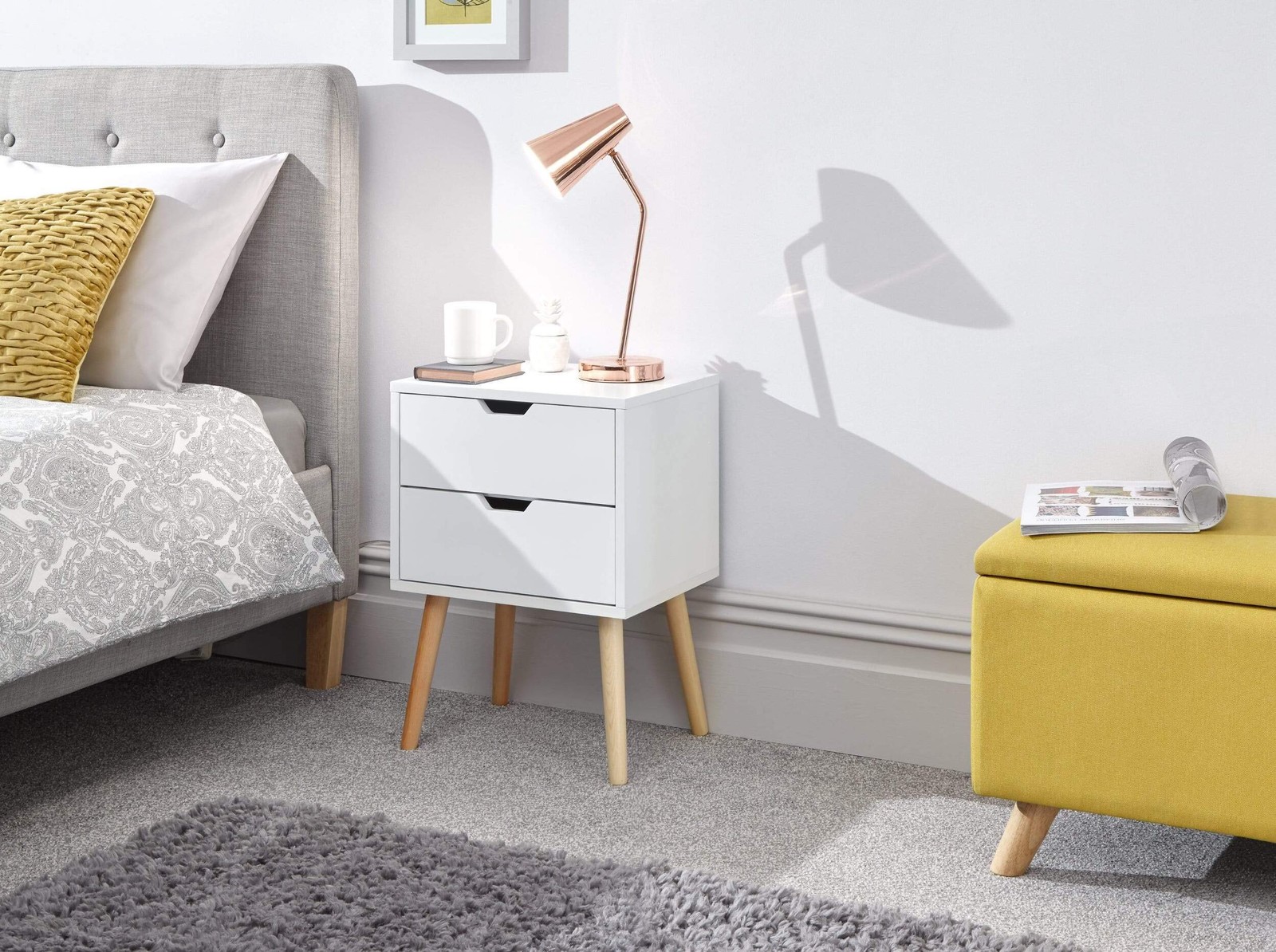 GFW Nyborg 2 Drawer Bedside Table - White - Image 2