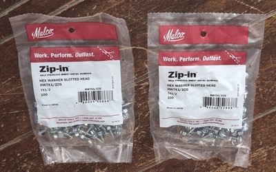 Lot of 2 Malco 100pc Self Piercing Sheet Metal Screws (7 x 1/2'') #HW7X1/2ZG