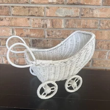Vintage White Wicker Baby Carriage Stroller Nursery Shelf Decor Cottagecore