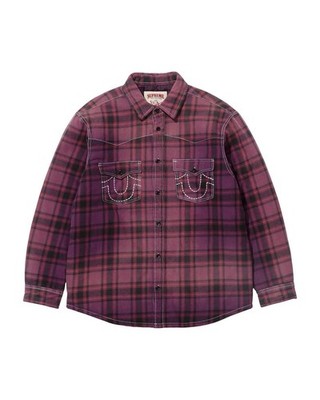 SUPREME®/TRUE RELIGION® QUILTED LINED PLAID FLANNEL SHIRT PURPLE