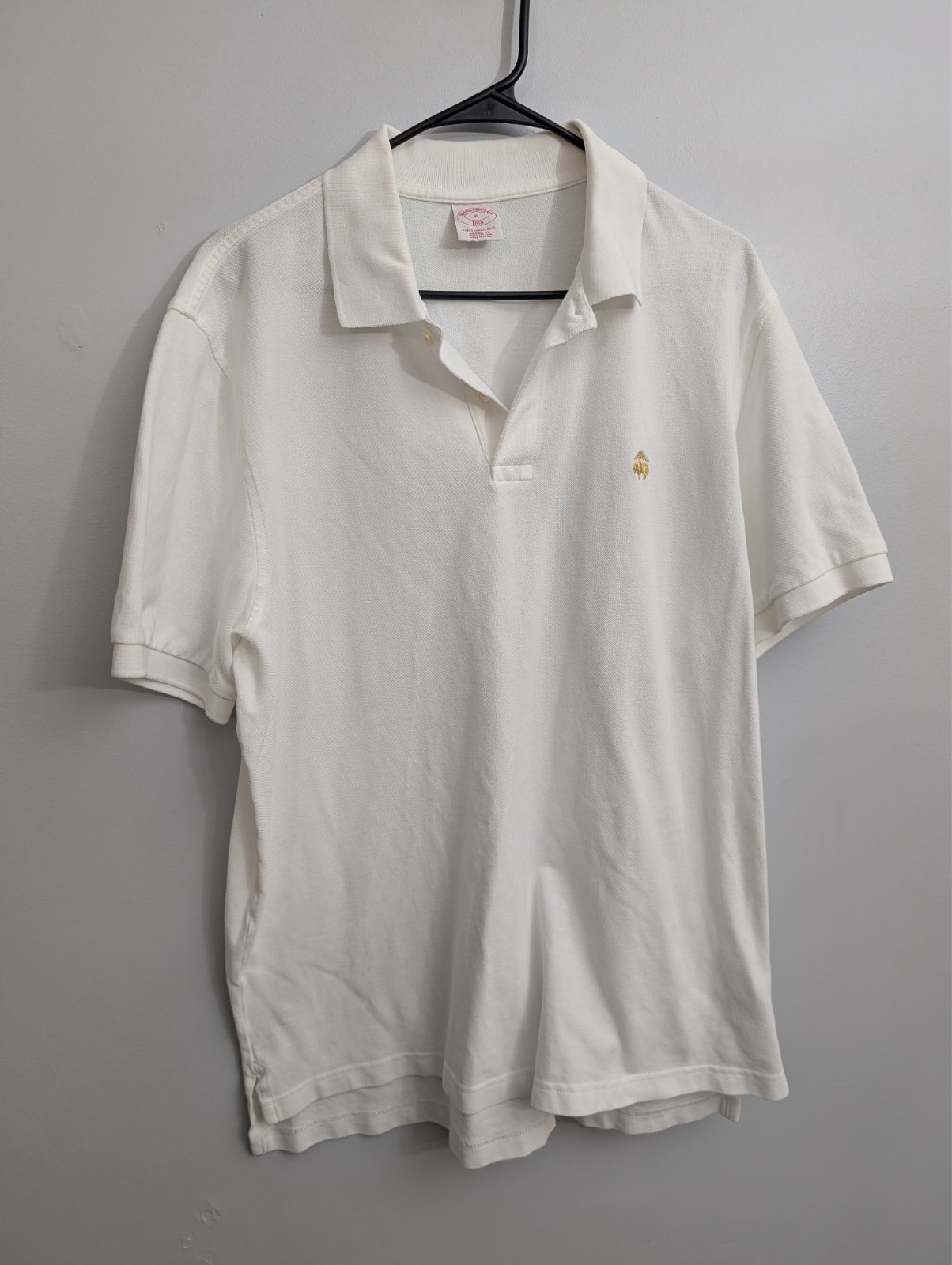 A3 Brooks Brothers Polo Shirt Men XL White Short Sleeve Cotton Casual Slim Fit