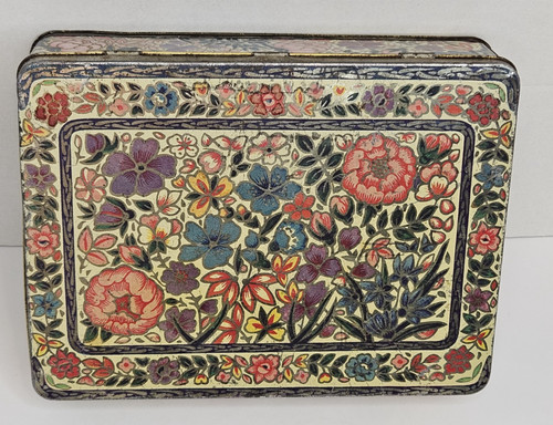 Vintage Floral Hinged Tin Box Case Mfg England