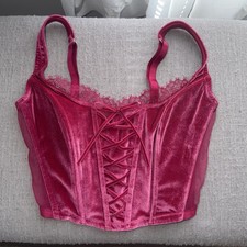 Victoria's Secret Pink Velvet Lace Corset Top Adjustable Strap Hook Eye