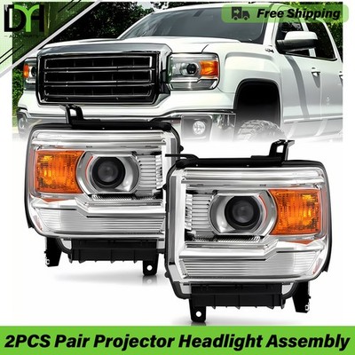 PAIR/2PCS Projector Headlights Assy For GMC Sierra 1500 2500HD 3500HD 2014-2019