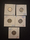 Lot Of 5 90% Silver 1927 Mercury Dimes.  Beautiful High Quality Coins