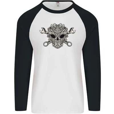 Motor Totenkopf Mechaniker Auto Biker Motorrad Herren L/S Baseball Maglietta - Bild 1 von 4