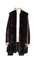 Vince Mixed Media Lambskin Shearling Fur Coat With Ribbed Leather Sleeves - Med