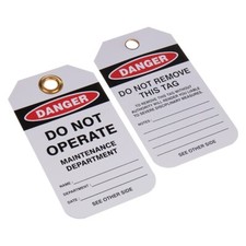 Lockout Tags - ''Danger - Do Not Operate - Maintenance Dept'' - Pack of 10