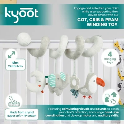 Kyoot Neutral Grey Unisex Newborn Baby Cot Toy Winding Soft Toy for Baby Bed Cot