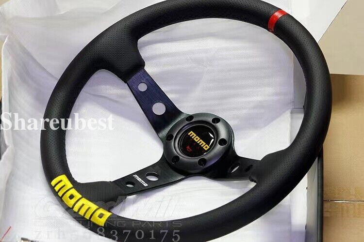 *☻momo☻* MOMO 350mm 14' Perforate Leather Deep Cone Yellow embroider Sport