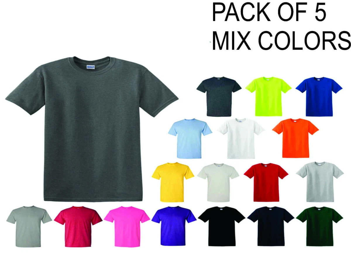 5 Pack) GILDAN Short Sleeve Mix Colors Plain T Shirts S M L XL 2XL