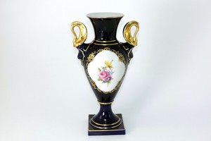 Lindner Kueps Echt Cobalt Schwanenhenkelvase kobaltblaue alte Porzellan