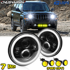 Pair 7" inch Round LED headlights DRL Projector Light for 2008-2016 Jeep Patriot