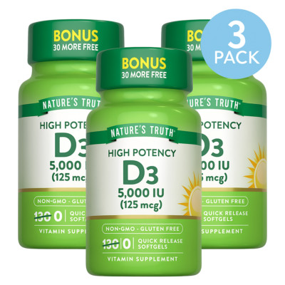 Nature s Truth D3 5000 IU 130 Softgels 3 Pack Exp 07/2027 New