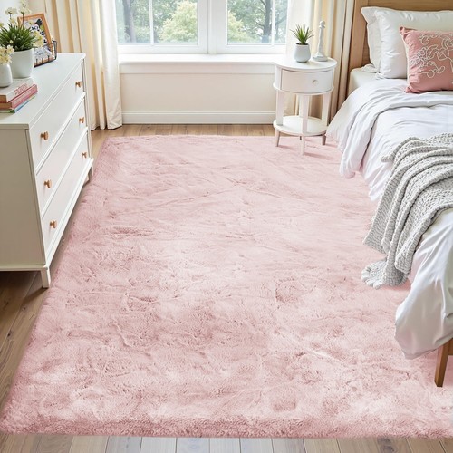 Alfombra esponjosa difusa imitación piel de conejo alfombra lavable alfombra suave peluda de lujo rosa - Imagen 10 de 21
