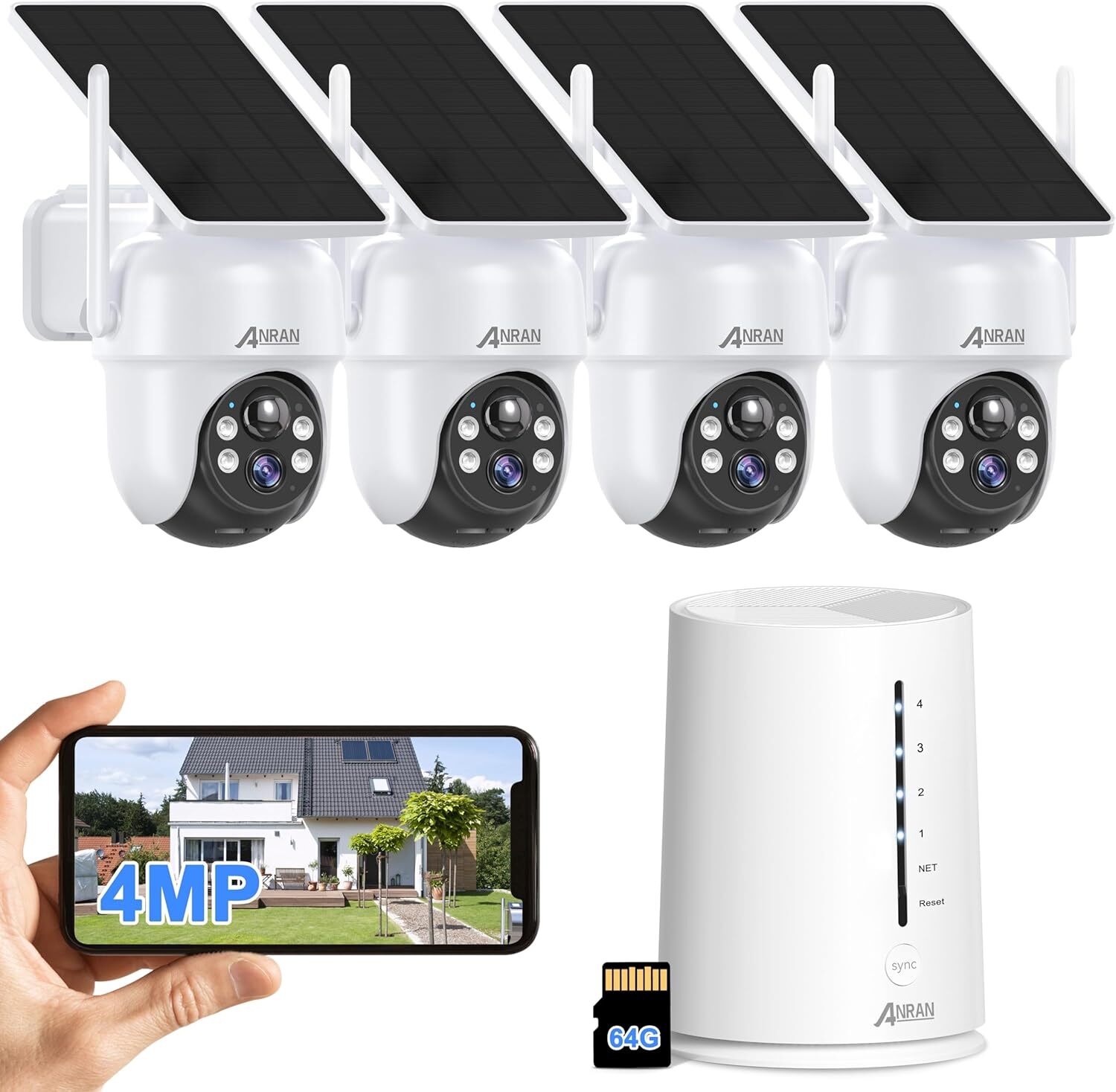 ANRAN Solar Security Cameras Wireless Outdoor, 4MP FHD Home 4 Set