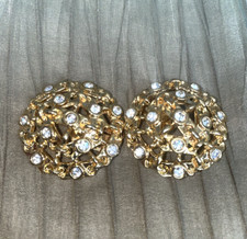 Shoe Clips Gold Tone Rhinestones Circle Lattice