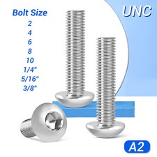 UNC Button Head Screws A2ss Allen Socket Bolt 2 4 6 8 10 1/4" 5/16" 3/8"