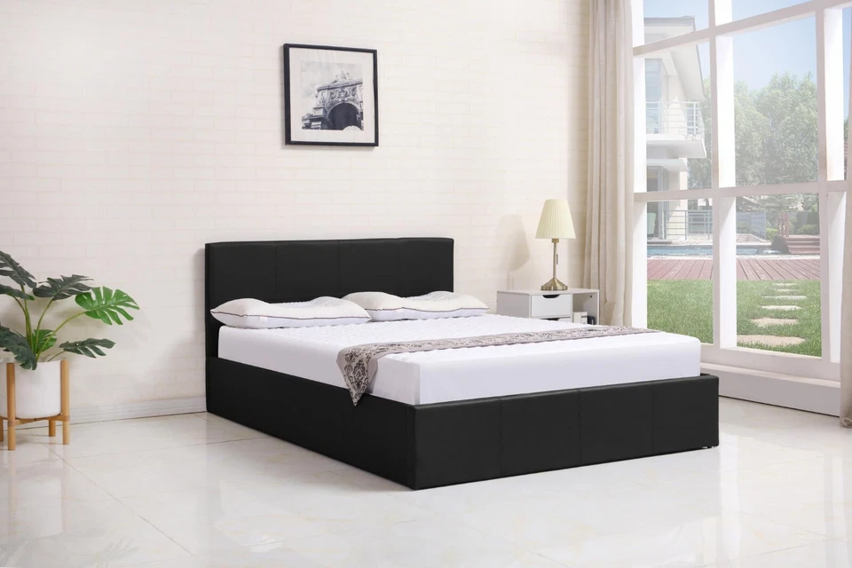OTTOMAN STORAGE LEATHER BED SIDE LIFT GREY BLACK WHITE 3FT SINGLE DOUBLE BED - Image 2 of 4
