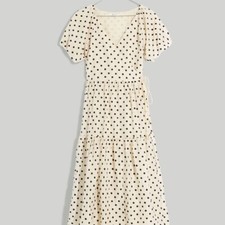 Madewell Tiered Puff-Sleeve Midi Wrap Dress in Dot