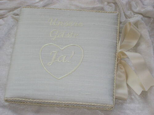 Wedding Guest Book, Embroidered Gold, Silk, Champagne, Elegant - Picture 1 of 4