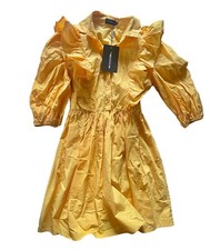 Pretty little thing theme : plain yellow cotton Women Dress Uk Size 8 New w Tag