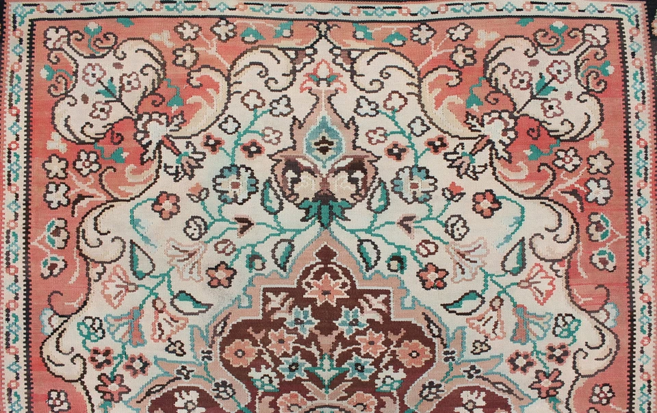 Турецкий винтажный ковер Kilim 90 x 113 дюймов ручной работы Западная Анатолия 230 x 290 см - Изображение 3 из 4