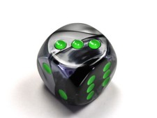Jumbo 30mm D6 Gemini Black Gray Green Dice Extra Large RPG Tabletop Roleplay