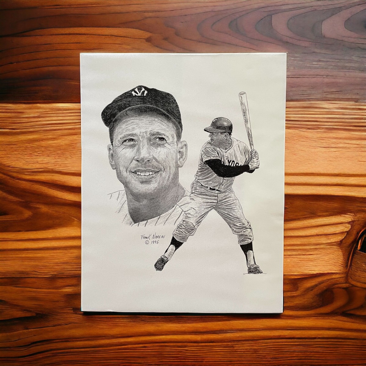 1995 Mickey Mantle Pencil Drawing by Frank Nareau 14' X 11
