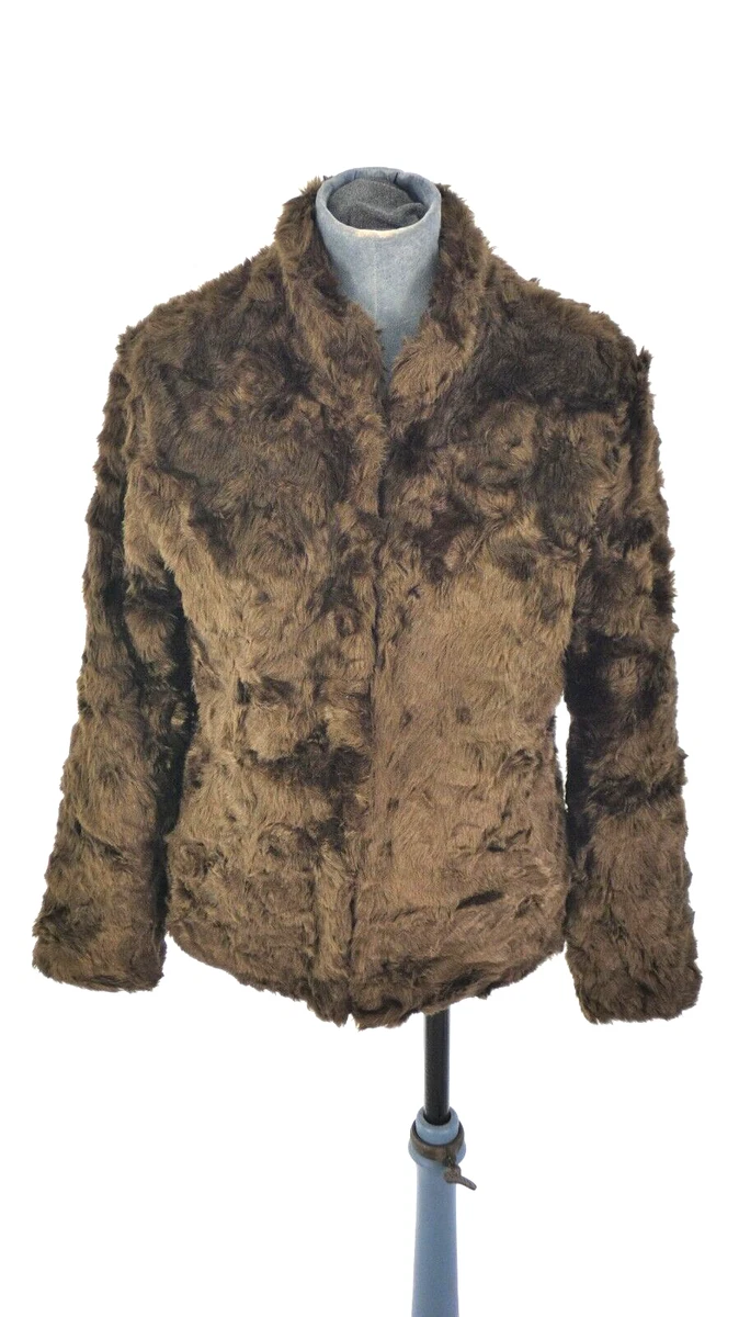 HM Jacket Teddy Bear Brown Faux Fur Plush Short High Collar UK 10