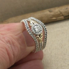 3 Part Sterling Silver & 10K Celtic Trinity Knot Ring Moissanite Size 6